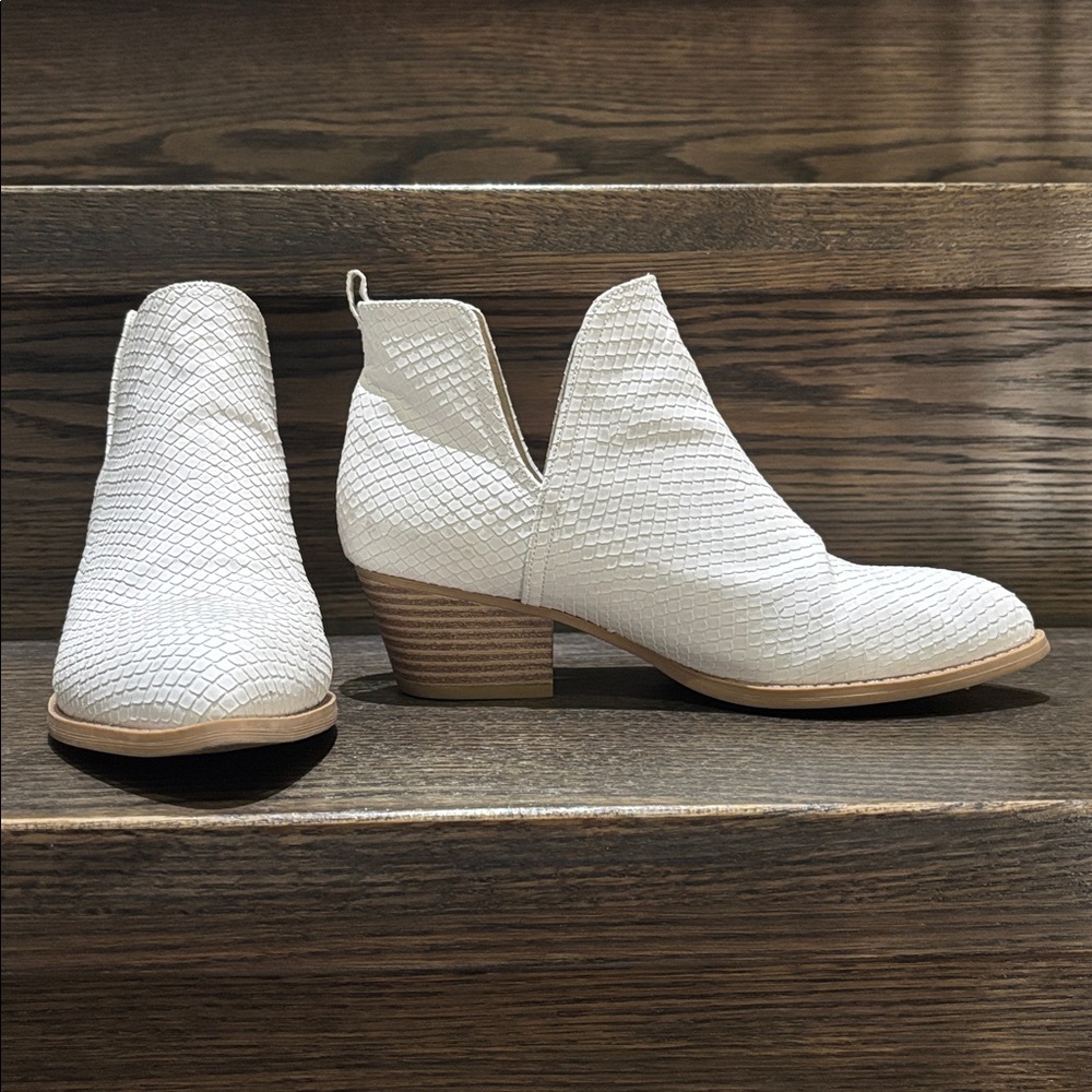 White Textured Ankle Boots